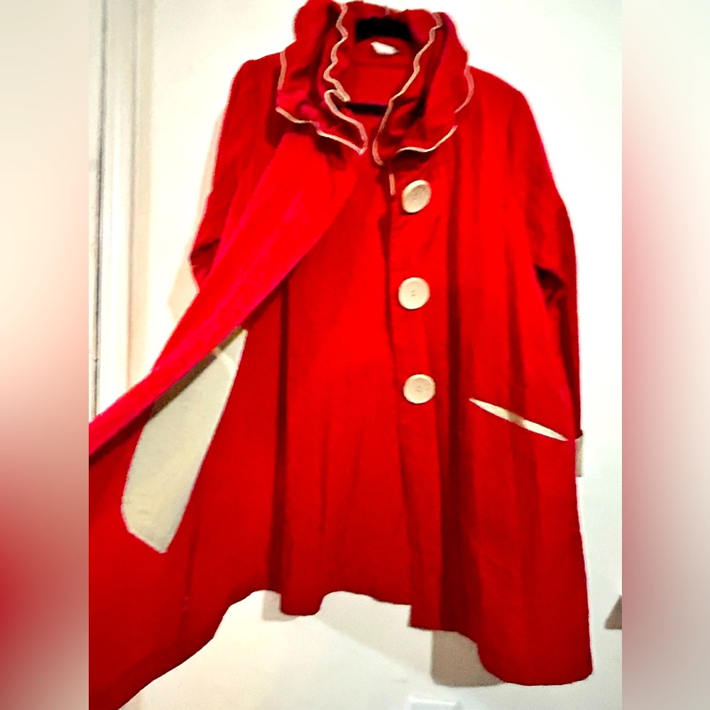 RARE Vintage Avant Garde Lightweight Coat Cherry Red size L - Picture 8 of 8